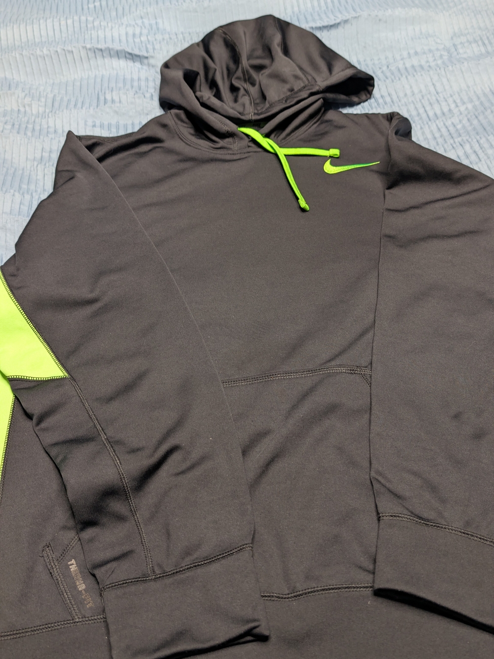 Nike Men's Black Hoodie with Neon Green Accents
